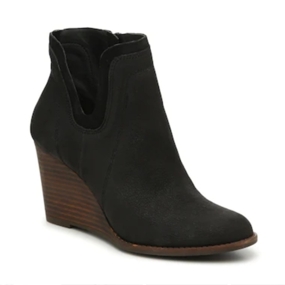 Lucky Brand Black Yenata Leather Wedge Booties 8
